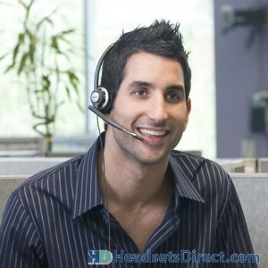 Man wearing Poly EncorePro HW710 headset