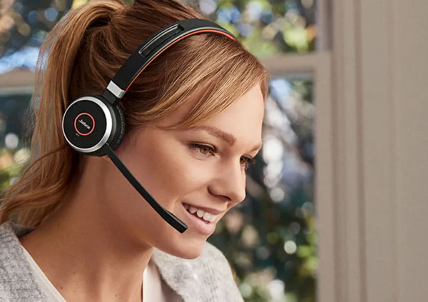 Woman wearing Jabra Wireless Bluetooth Headsets