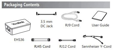 What comes in the box of the Yealink EHS36 EHS adapter