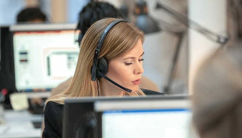 Woman in call center setting