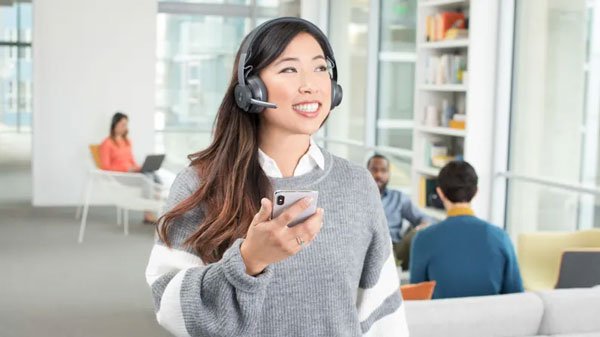 Stereo / Dual Ear Headset / Headphones In Use in Open Office Environment