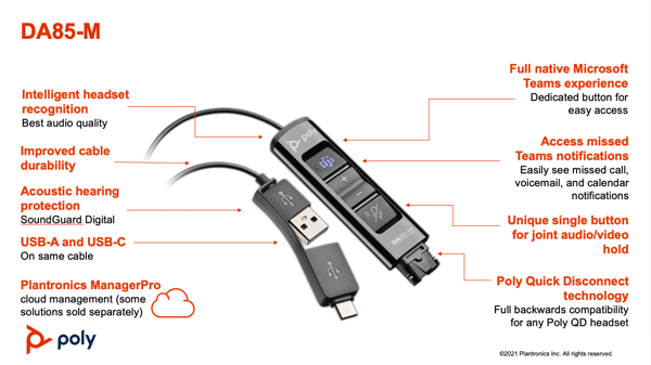 Poly DA85-M USB adapter for Microsoft Teams