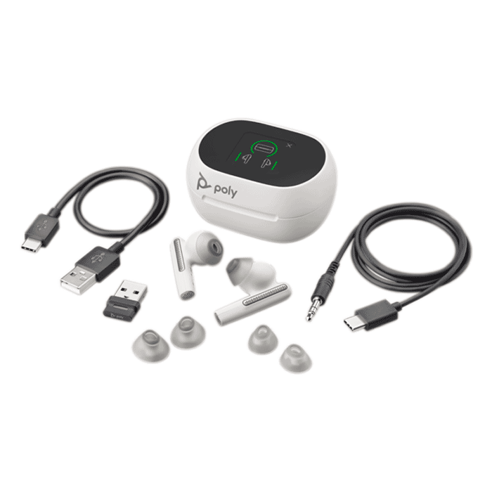 Poly Voyager Free 60 EarBuds - White w/ Case, USB Dongle and Cables